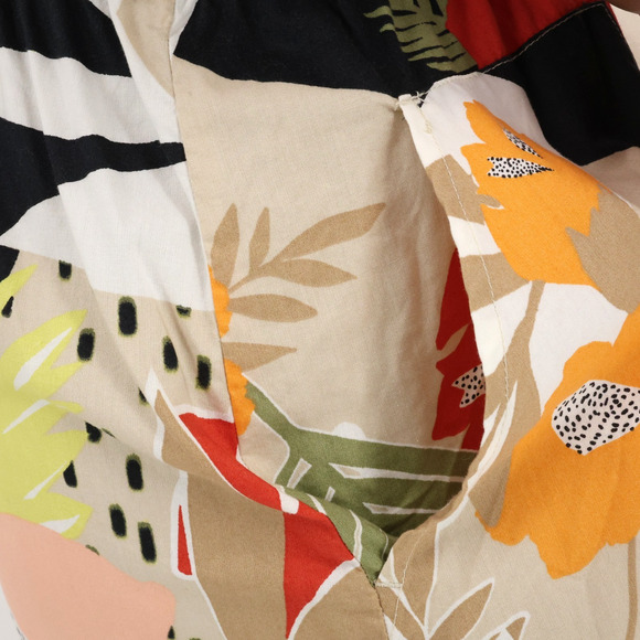 Loft Dress Petites 10P Beige Red Black Floral Cotton Blend Button Up Pockets - Picture 12 of 16